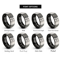 font options for inside engraving on black & gray generic molecule rings