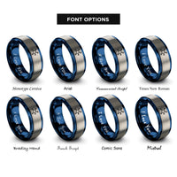 font options for inside engraving on blue & gray generic molecule rings