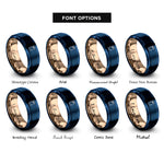 font options for inside engraving on blue & rose gold generic wrap rings