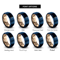 font options for inside engraving on blue & rose gold generic wrap rings