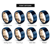 font options for inside engraving on rose gold & blue generic wrap rings