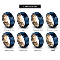 font options for inside engraving on rose gold & blue generic wrap rings