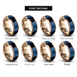 font options for inside engraving on rose gold & blue generic wrap rings