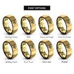 font options for inside engraving on black & gold geometric bee hexagon rings