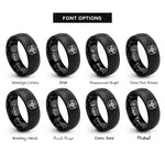 font options for inside engraving on black geometric bee hexagon rings