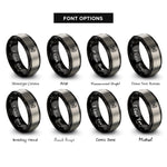 font options for inside engraving on black & gray geometric butterfly circle rings