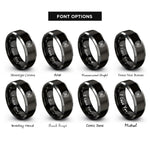 font options for inside engraving on black & gray geometric butterfly circle rings