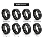 font options for inside engraving on black geometric butterfly circle rings