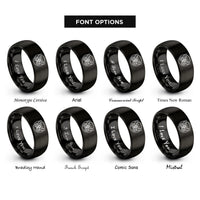 font options for inside engraving on black geometric butterfly circle rings