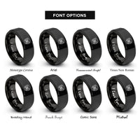 font options for inside engraving on black geometric butterfly circle rings