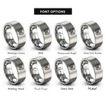 font options for inside engraving on grey geometric butterfly circle rings