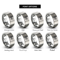 font options for inside engraving on grey geometric butterfly circle rings