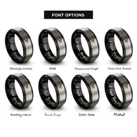 font options for inside engraving on black & grey geometric dragonfly rings