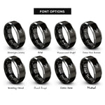 font options for inside engraving on black & silver geometric dragonfly rings