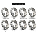 font options for inside engraving on gray geometric dragonfly rings