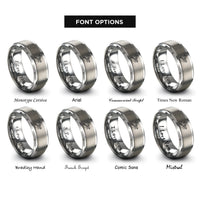 font options for inside engraving on gray geometric dragonfly rings
