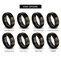 font options for inside engraving on gunmetal & black geometric dragonfly rings