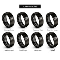 font options for inside engraving on black geometric egg rings
