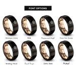 font options for inside engraving on black & rose gold geometric heart infinity rings