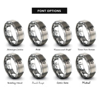 font options for inside engraving on gray geometric heart infinity rings
