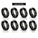 font options for inside engraving on black & gray geometric hummingbird rings
