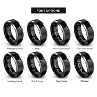 font options for inside engraving on black & gray geometric hummingbird rings