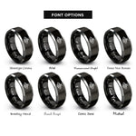 font options for inside engraving on black & gray geometric moth rings