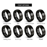 font options for inside engraving on black geometric moth rings