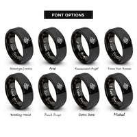font options for inside engraving on black geometric moth rings