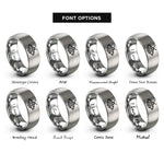 font options for inside engraving on gray geometric moth rings