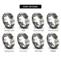 font options for inside engraving on grey geometric moth rings