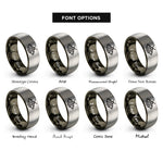 font options for inside engraving on gunmetal & silver geometric moth rings