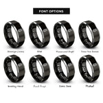 font options for inside engraving on black & silver geometric owl rings