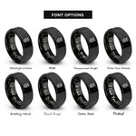 font options for inside engraving on black geometric owl rings