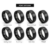font options for inside engraving on black geometric star rings