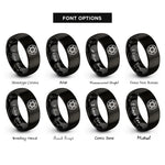 font options for inside engraving on black geometric star rings