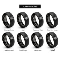 font options for inside engraving on black geometric wolf rings