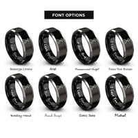font options for inside engraving on black & silver geothermal steam vent rings