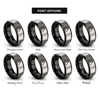font options for inside engraving on black & gray ghs exclamation mark rings