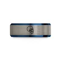 personalized rings for friends – black & blue & silver tungsten skull half mask wedding band