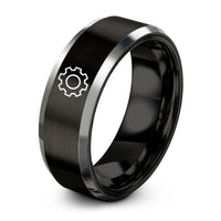 personalized rings for couples – black & grey tungsten gear ring
