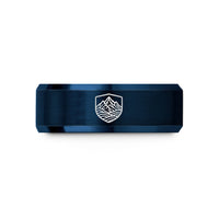 tungsten bands for couples – black & blue tungsten mountain range badge wedding band