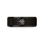 personalized rings for couples – black & gold tungsten mountain river sun wedding band
