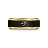 unique bands for couples – black & gold tungsten mountain river sun wedding band