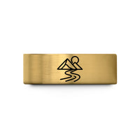 custom engraved rings present – gold tungsten mountain river sun wedding band