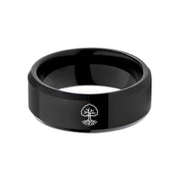 engraved wedding band – black tungsten oak tree roots wedding band