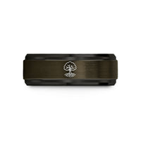 engraved wedding band – gunmetal & black tungsten oak tree roots wedding band