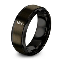 gunmetal & black tungsten uranus glyph ring