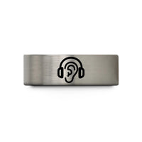 special presents for him – blue & grey tungsten ear protection icon wedding band