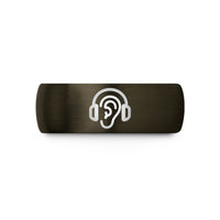personalized boyfriend presents – gunmetal & blue tungsten ear protection icon wedding band